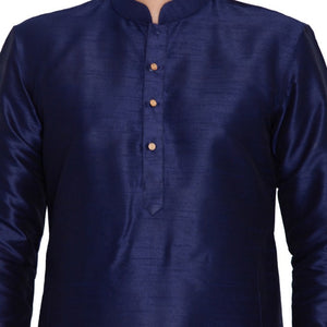 Men's Cotton Art Silk Solid Kurta In Navy Blue