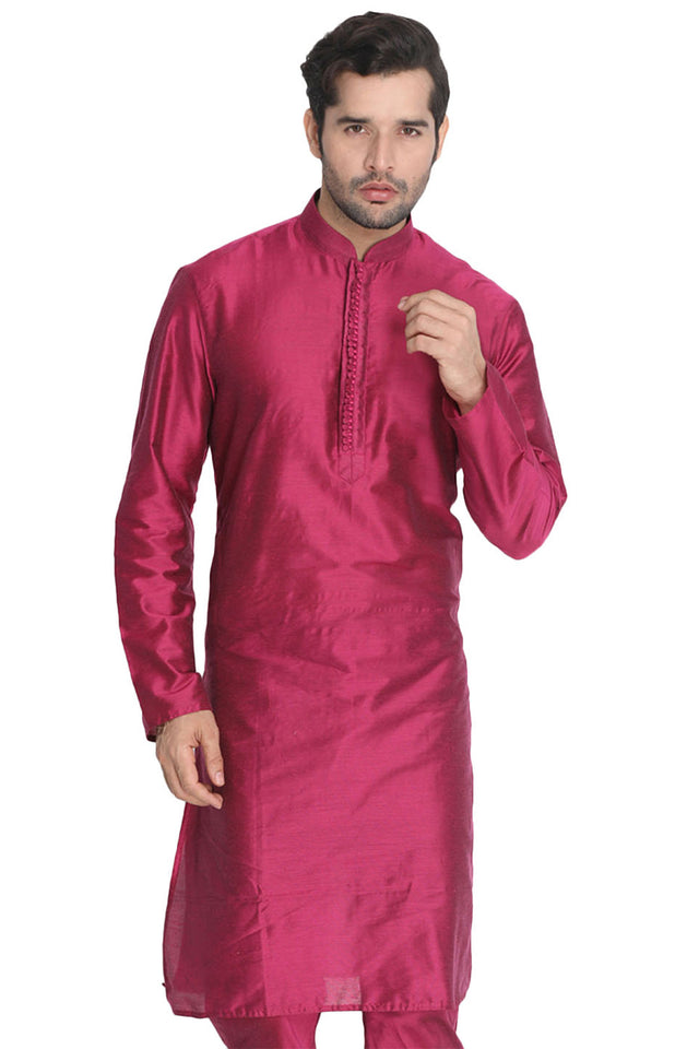 Men's Cotton Art Silk Kurta In Purple