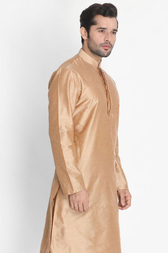 Men's Cotton Art Silk Kurta In Gold