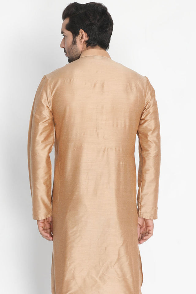 Men's Cotton Art Silk Kurta In Gold