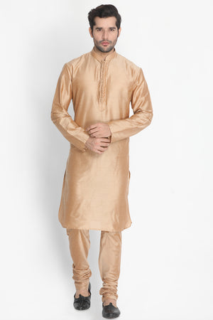 Men's Cotton Art Silk Kurta In Gold