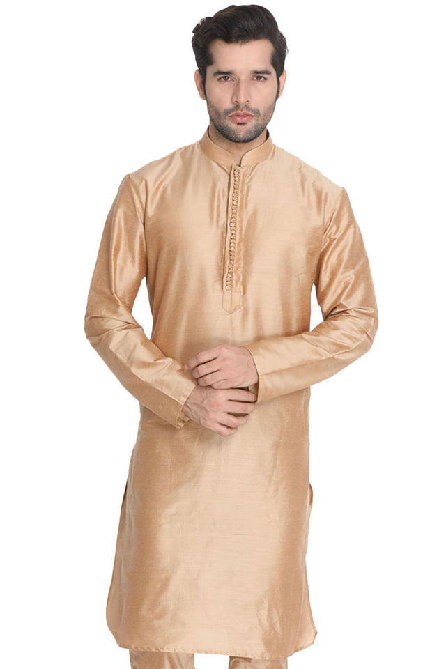 Men's Cotton Art Silk Kurta In Gold