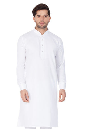 Men's Cotton Solid Kurta And Pajama Set In White