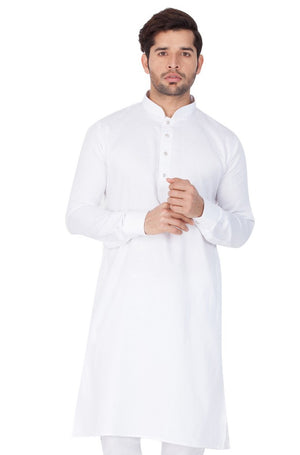 Men's Cotton Solid Kurta And Pajama Set In White