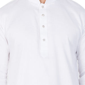 Men's Cotton Solid Kurta And Pajama Set In White