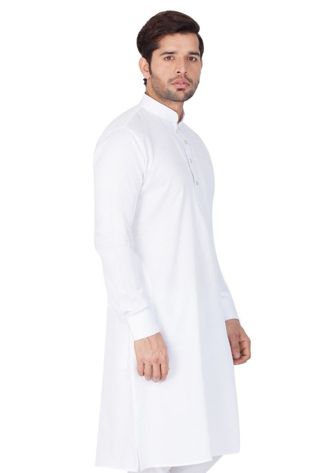 Men's Cotton Solid Kurta And Pajama Set In White