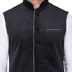 Men's Cotton Solid Kurta Modi Jacket And Pajama Set In White