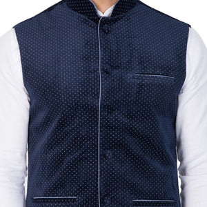 Men's Cotton Solid Kurta Modi Jacket And Pajama Set In White