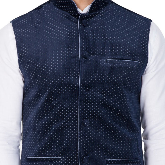 Men's Cotton Solid Kurta Modi Jacket And Pajama Set In White