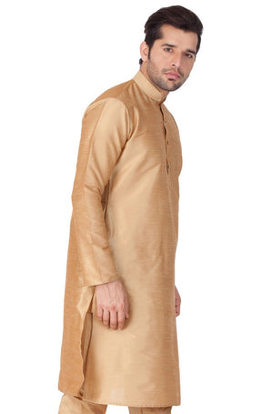 Men's Cotton Art Silk Solid Kurta In Gold