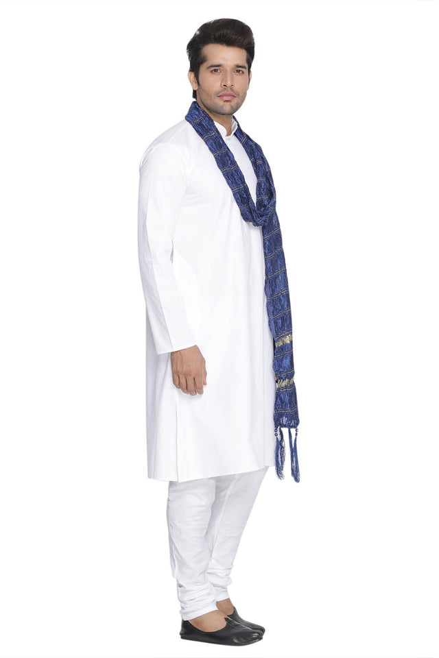 Men's Blended Cotton Kurta Set In White