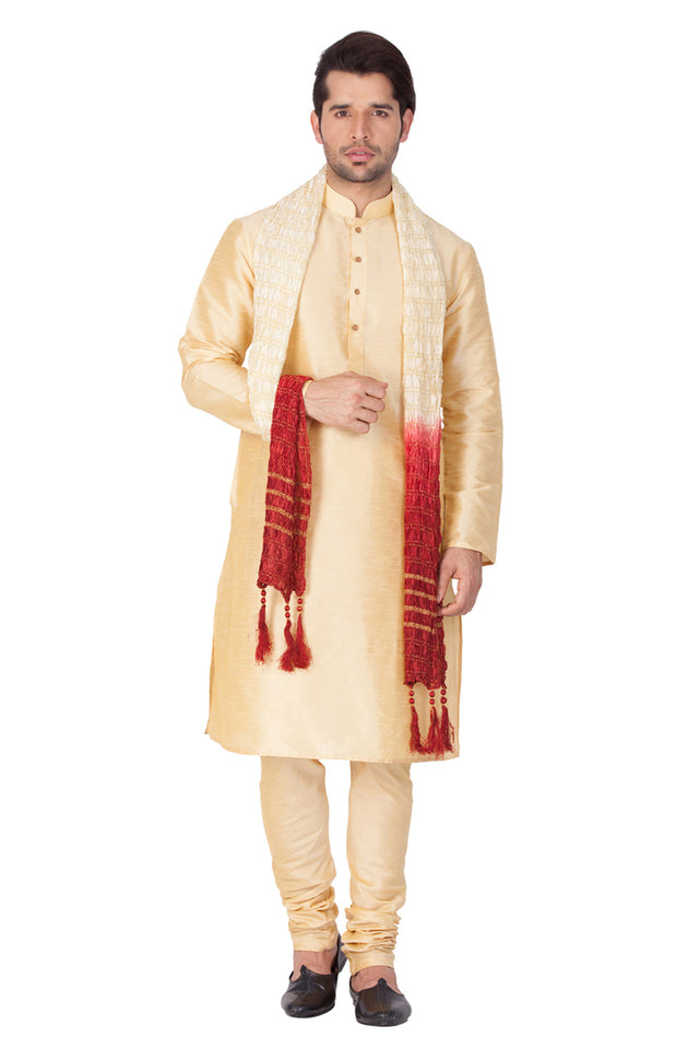 Men's Blended Cotton Kurta Set In White