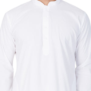 Men's Cotton Solid Kurta Pajama And Dupatta Set In White