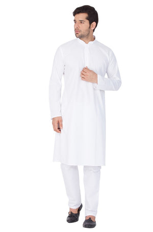 Men's Cotton Solid Kurta And Pajama Set In White