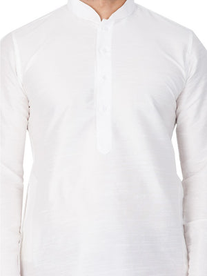 Men's Cotton Art Silk Solid Kurta And Cowl Dhoti Pant Set In White