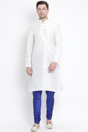 Men's Cotton Art Silk Kurta Set In White