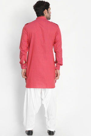 Men's Blended Cotton Kurta Set in Pink