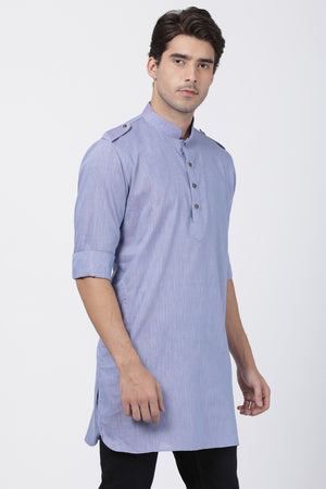 Men's Blended Cotton Kurta In Blue