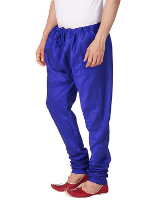 Men's Cotton Art Silk Solid Churidar Pajama In Blue