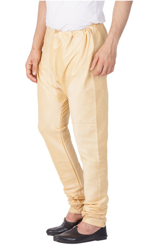 Men's Cotton Art Silk Solid Churidar Pajama In Gold