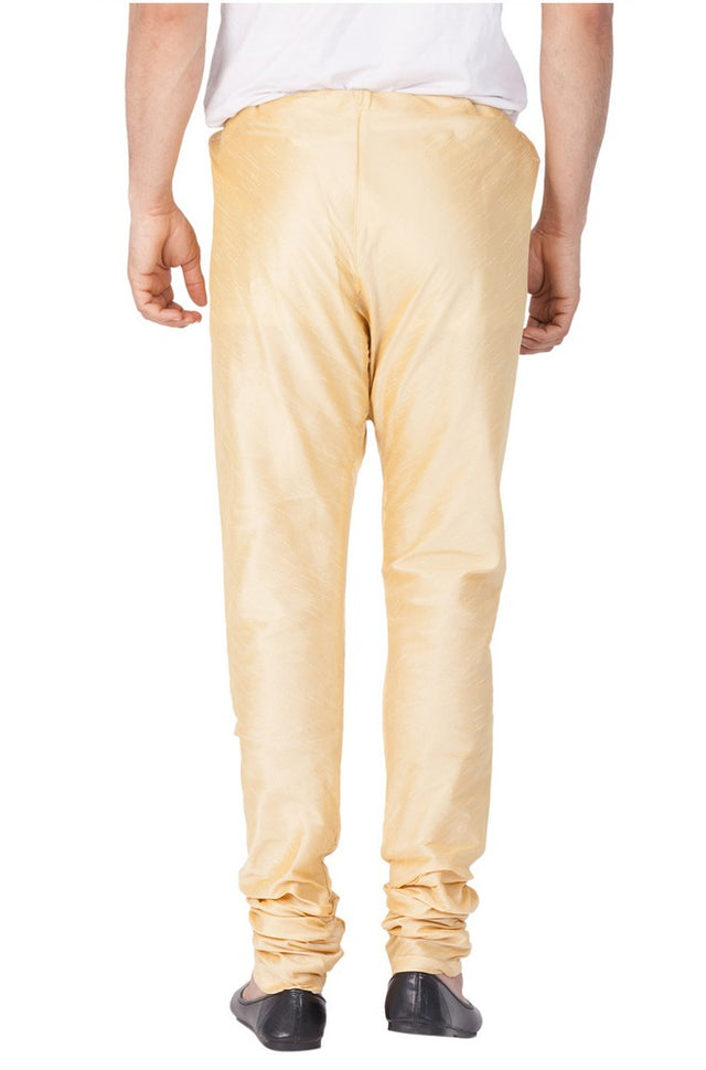 Men's Cotton Art Silk Solid Churidar Pajama In Gold
