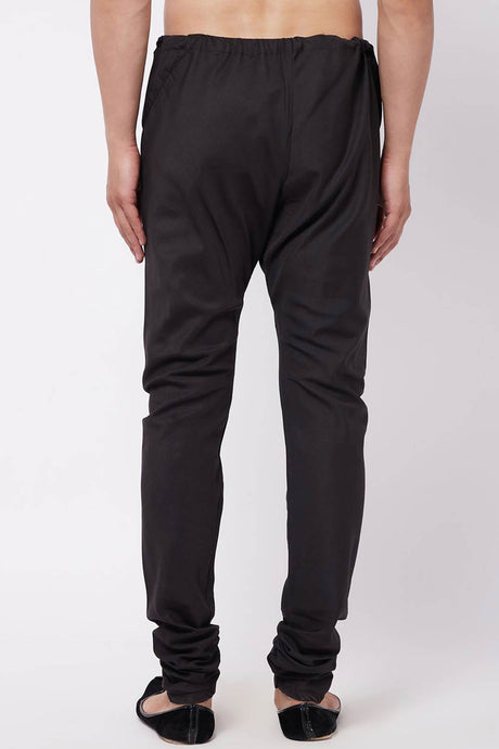 Buy Men's blended Cotton Solid Churidar in Black - Back