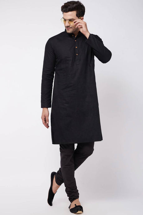 Buy Men's blended Cotton Solid Churidar in Black - Zoom in