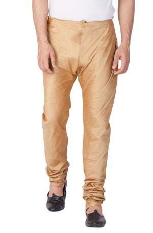 Shop Men's Cotton Art Silk Solid Churidar Pyjama in Gold
