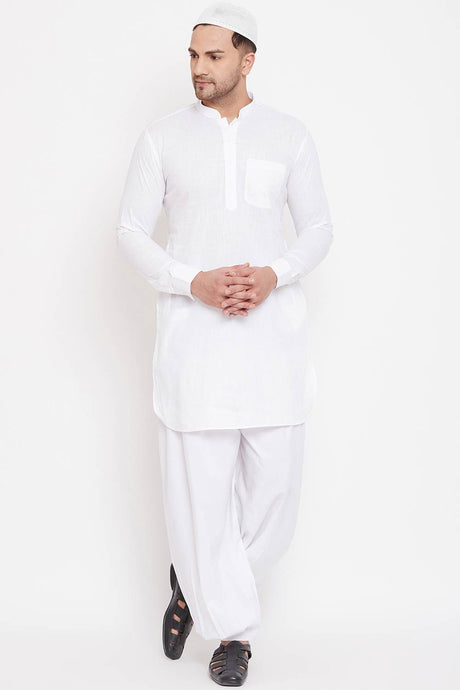 Buy Men's Cotton Solid Pathani Kurta Set in White