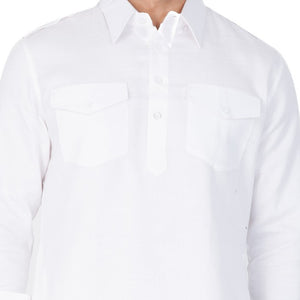 Men's Cotton Solid Pathani Suit Set in White