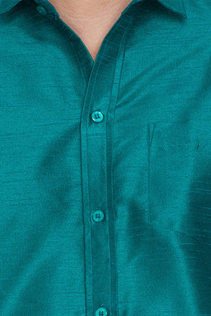 Men's Cotton Art Silk Ethnic Shirt In Green