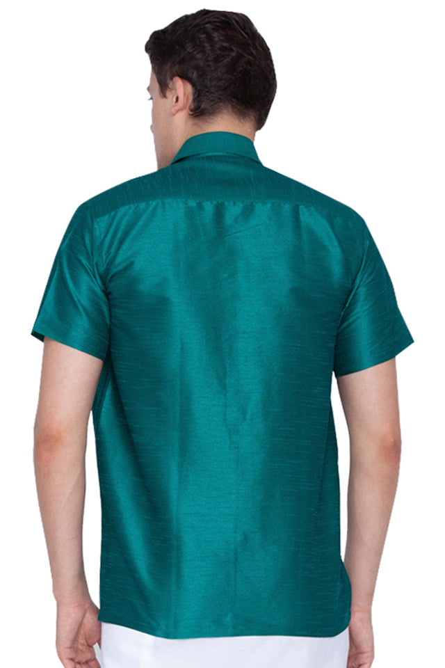 Men's Cotton Art Silk Ethnic Shirt In Green