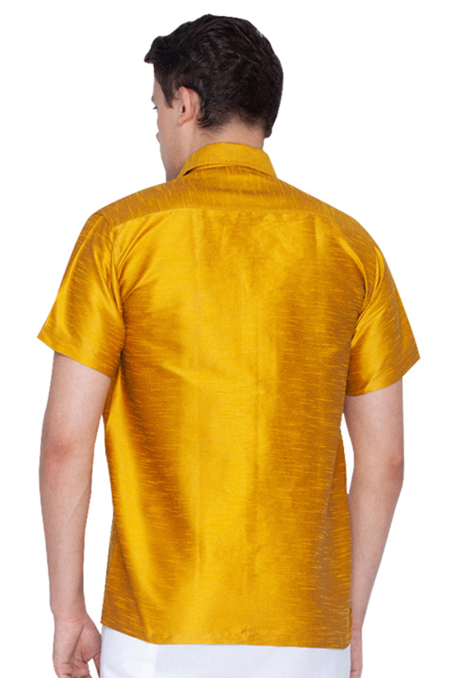 Men's Cotton Art Silk Ethnic Shirt In Yellow