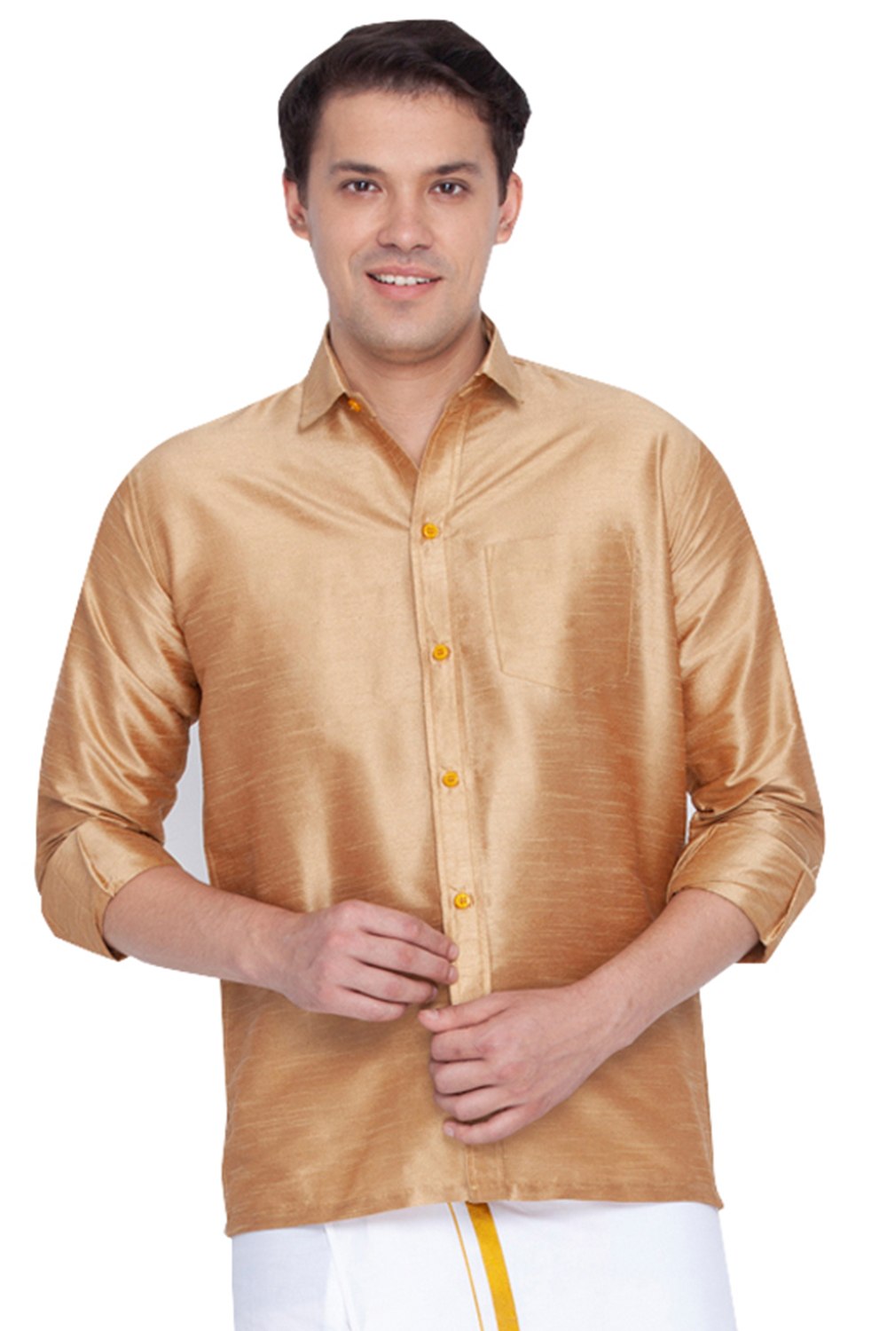 Men's Cotton Silk Blend Solid Shirt in Rose Gold | Shirt For Women - Karma place KARMAPLACE Men's Cotton Silk Blend Solid Shirt in Rose Gold | Shirt For Women - Karma place KARMAPLACE