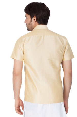 Men's Cotton Art Silk Solid Ethnic Shirt In Gold
