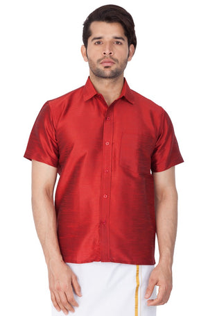 Men's Cotton Art Silk Solid Ethnic Shirt In Maroon
