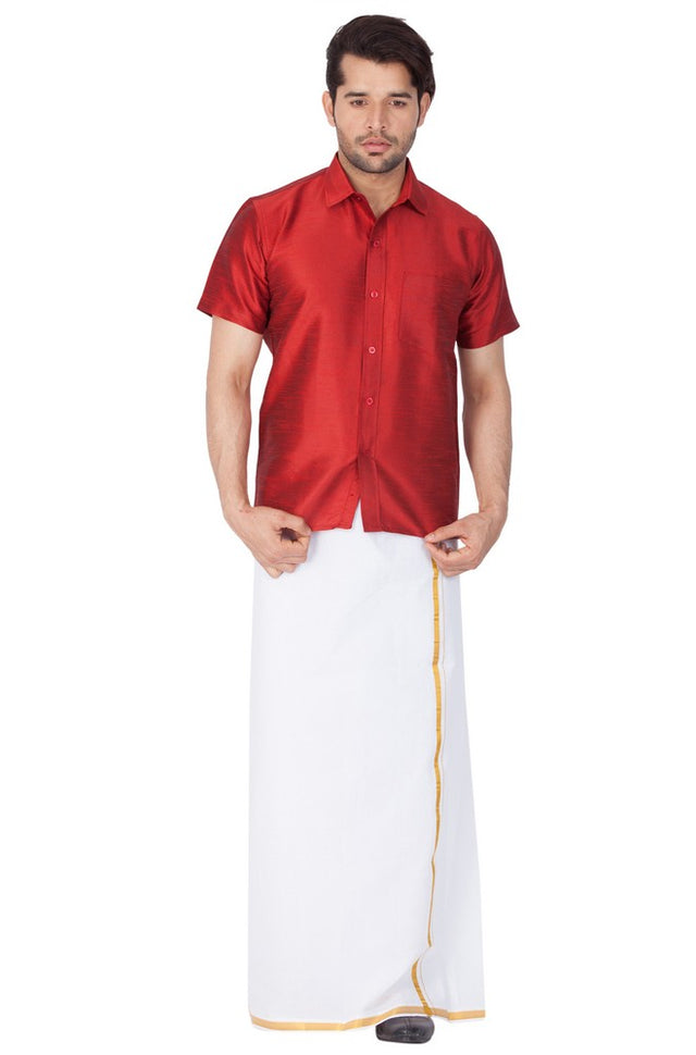 Men's Cotton Art Silk Solid Ethnic Shirt In Maroon