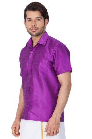 Men's Cotton Art Silk Solid Ethnic Shirt In Purple