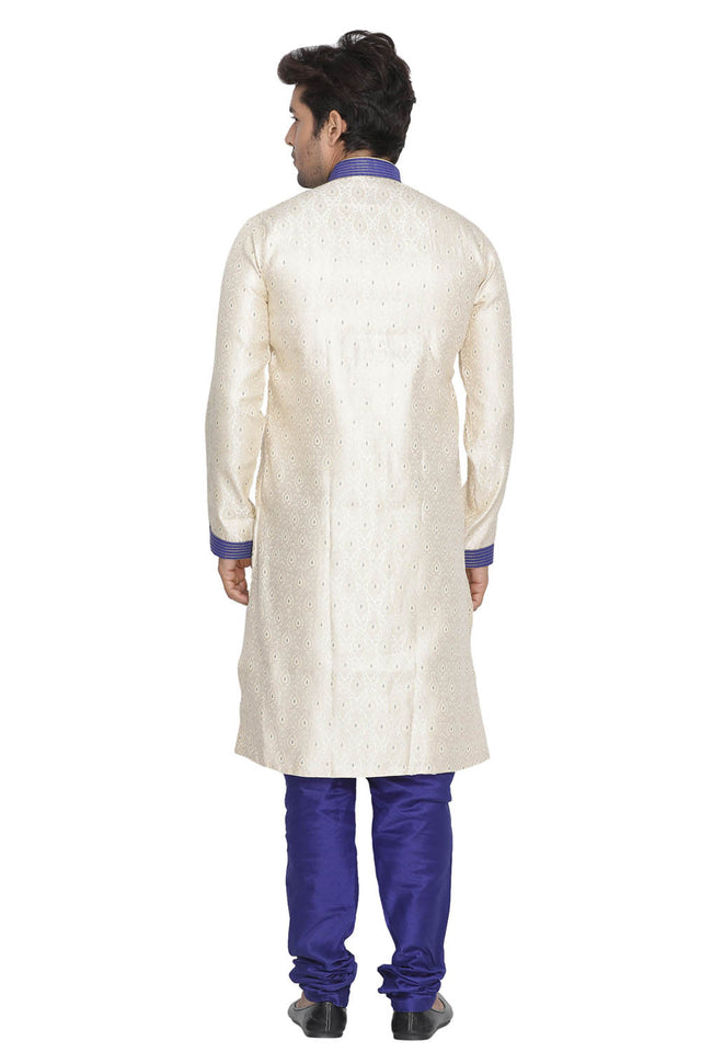 Men's Cotton Art Silk Sherwani Set In Blue