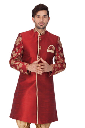 Men's Cotton Art Silk Sherwani Only Top In Maroon