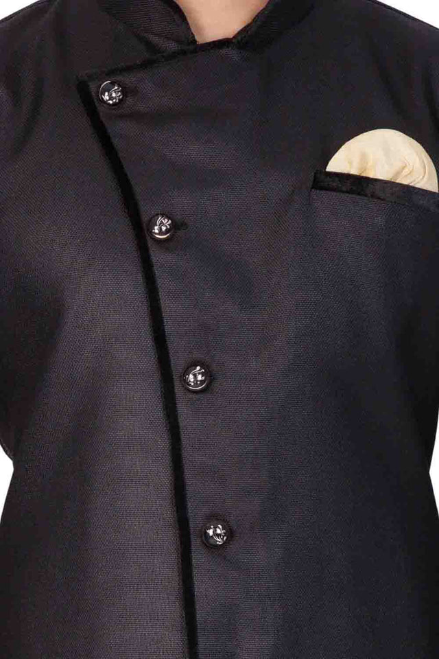 Men's Cotton Art Silk Sherwani Only Top In Black
