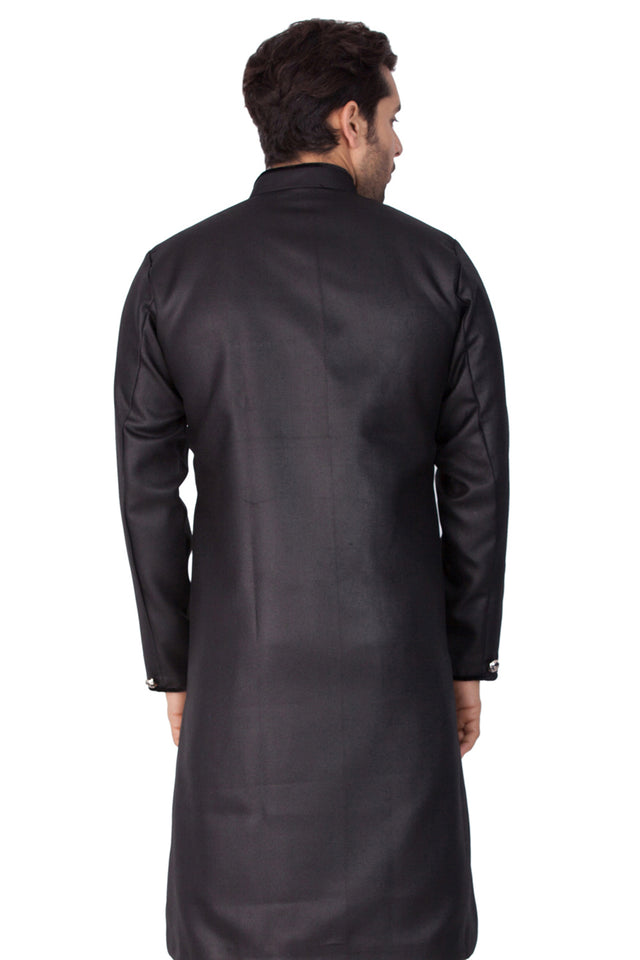 Men's Cotton Art Silk Sherwani Only Top In Black