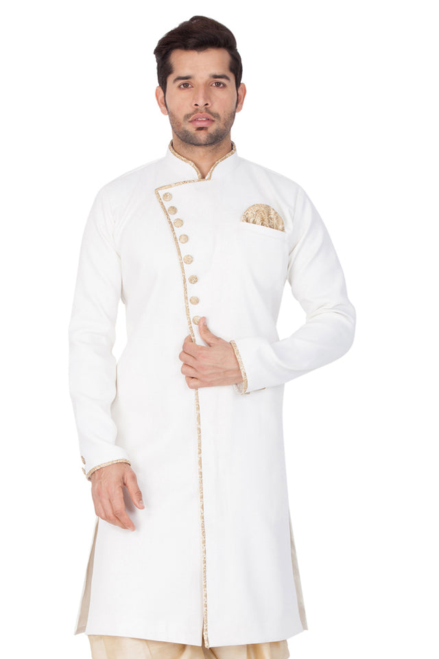 Men's Cotton Art Silk Sherwani Only Top In White