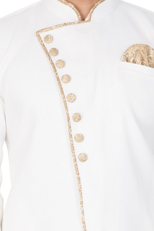Men's Cotton Art Silk Sherwani Only Top In White