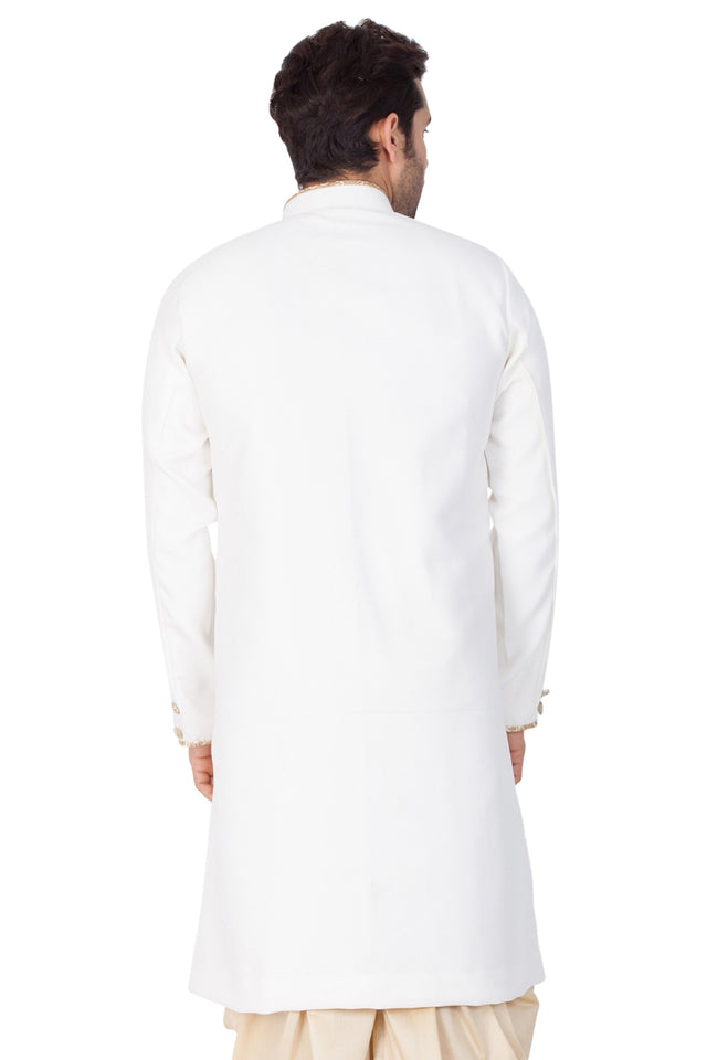 Men's Cotton Art Silk Sherwani Only Top In White