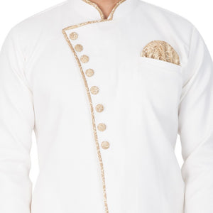 Men's Cotton Blend Solid Sherwani Style Kurta Set In White