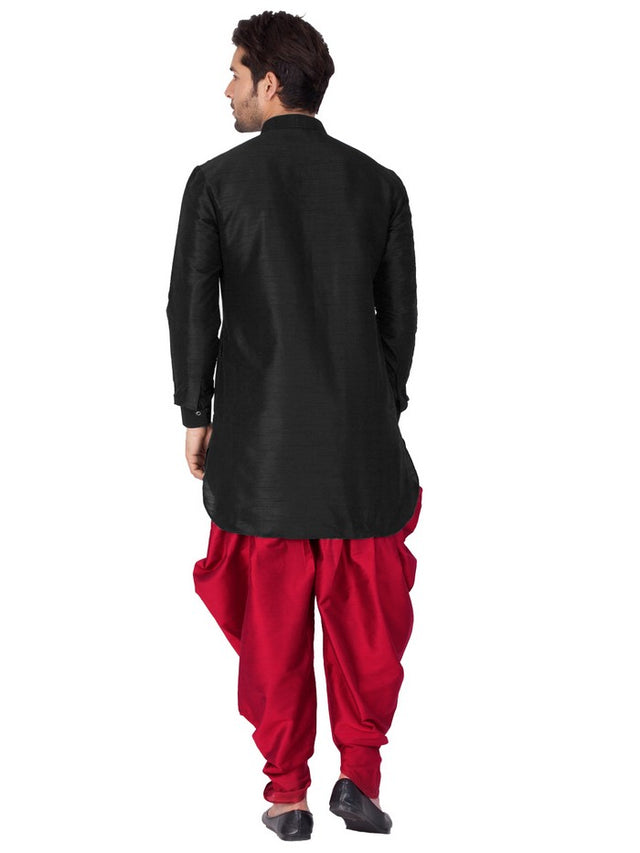 Men's Cotton Art Silk Solid Kurta And Cowl Dhoti Pant Set In Black