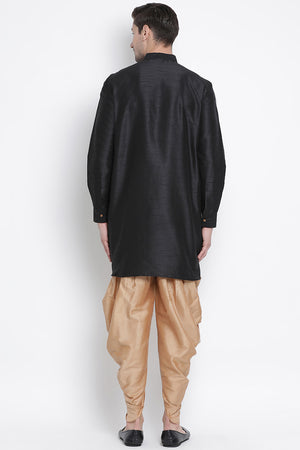 Men's Cotton Art Silk Kurta Set In Black