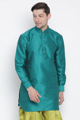Men's Cotton Art Silk Kurta In Green