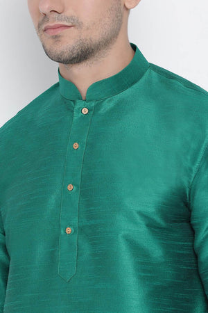 Men's Cotton Silk Dhoti Kurta Set In Green